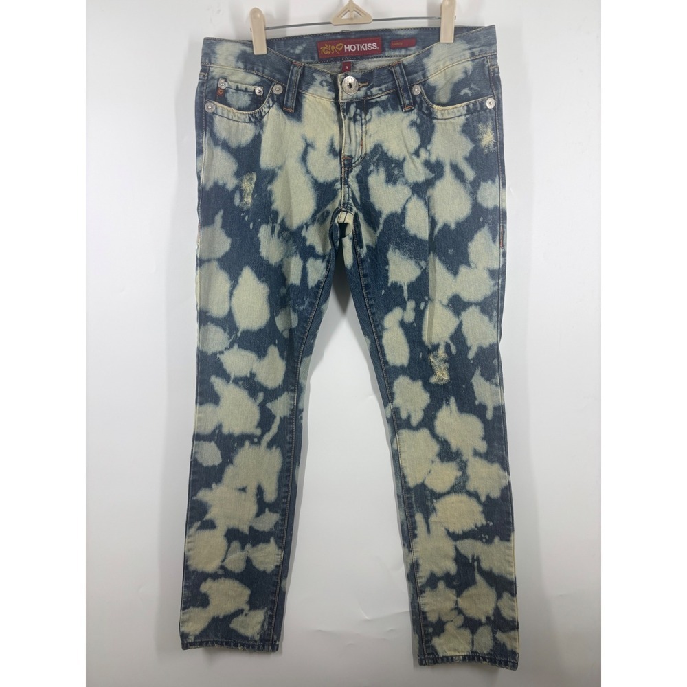 Hot Kiss Tammy Bootcut Jeans Womens 9 Blue White Bleach Wash Distressed Y2K